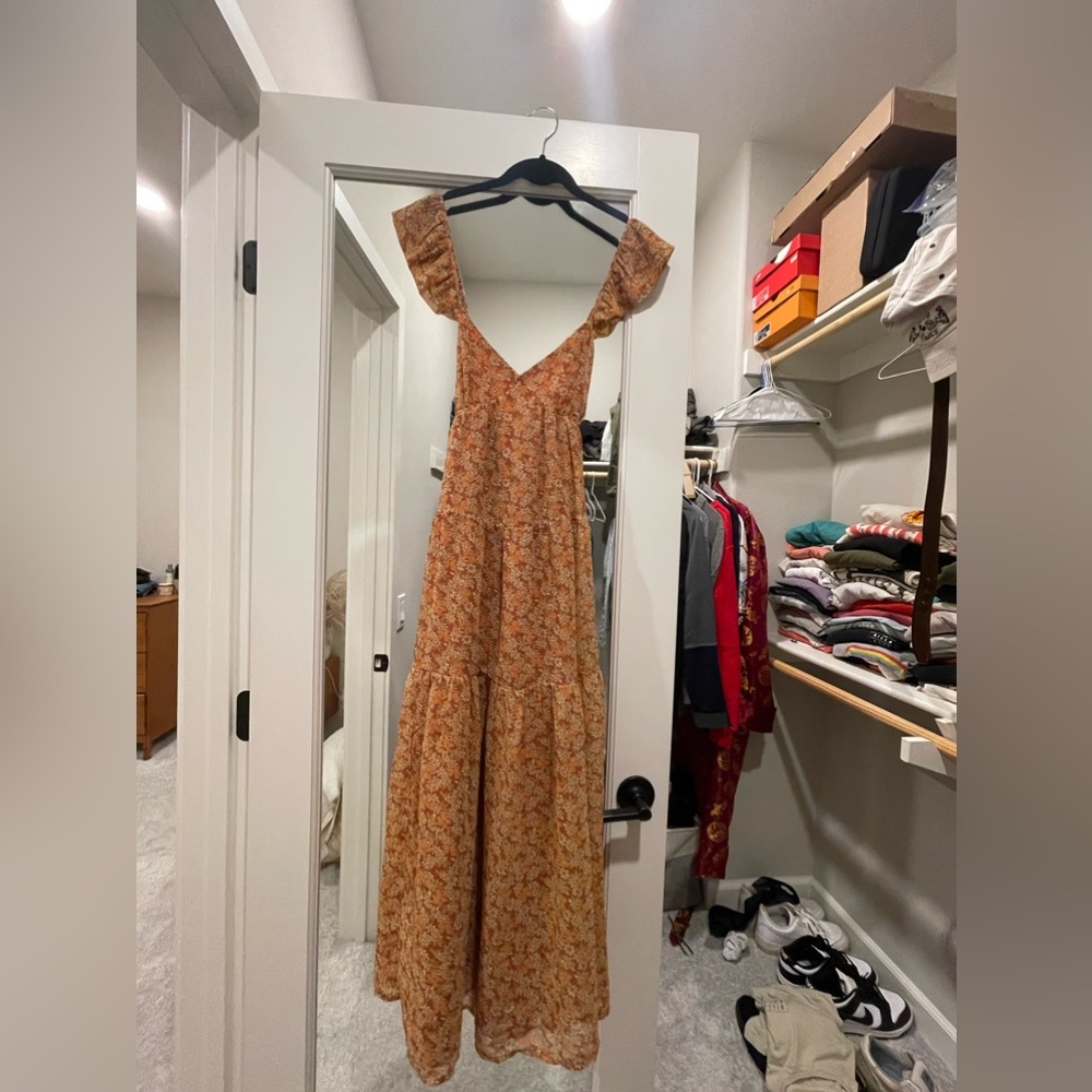 Madewell Georgette Ruffle-Sleeve Tiered Midi Dress